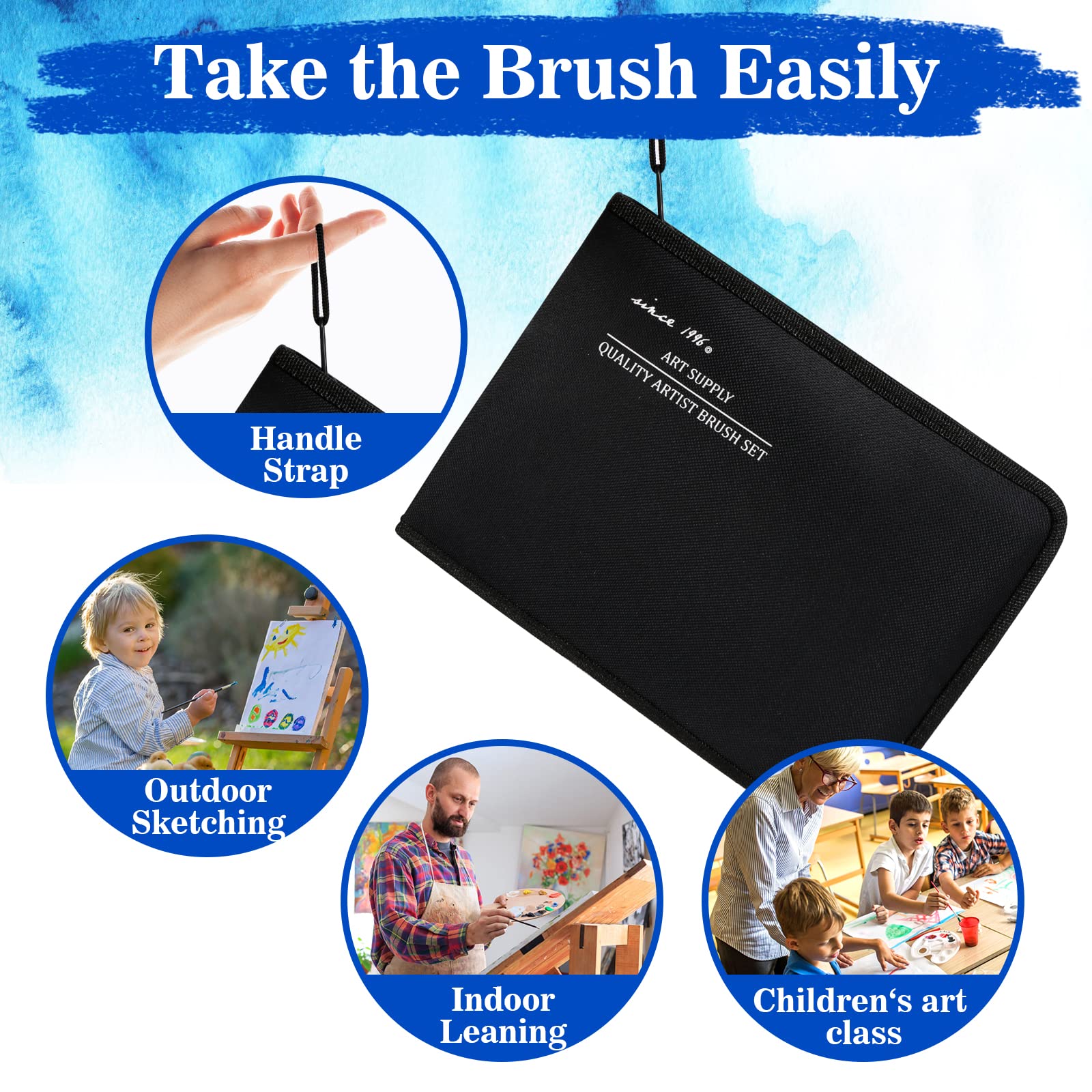 ZIBUYU Painting Brushes Set Kit Artists Paint Brushes for Acrylic Watercolor Oil Painting Brushes Soft Nylon Hairs-Free Professional Paint Brushes with Case, Palette & Sponge - 17 Pieces