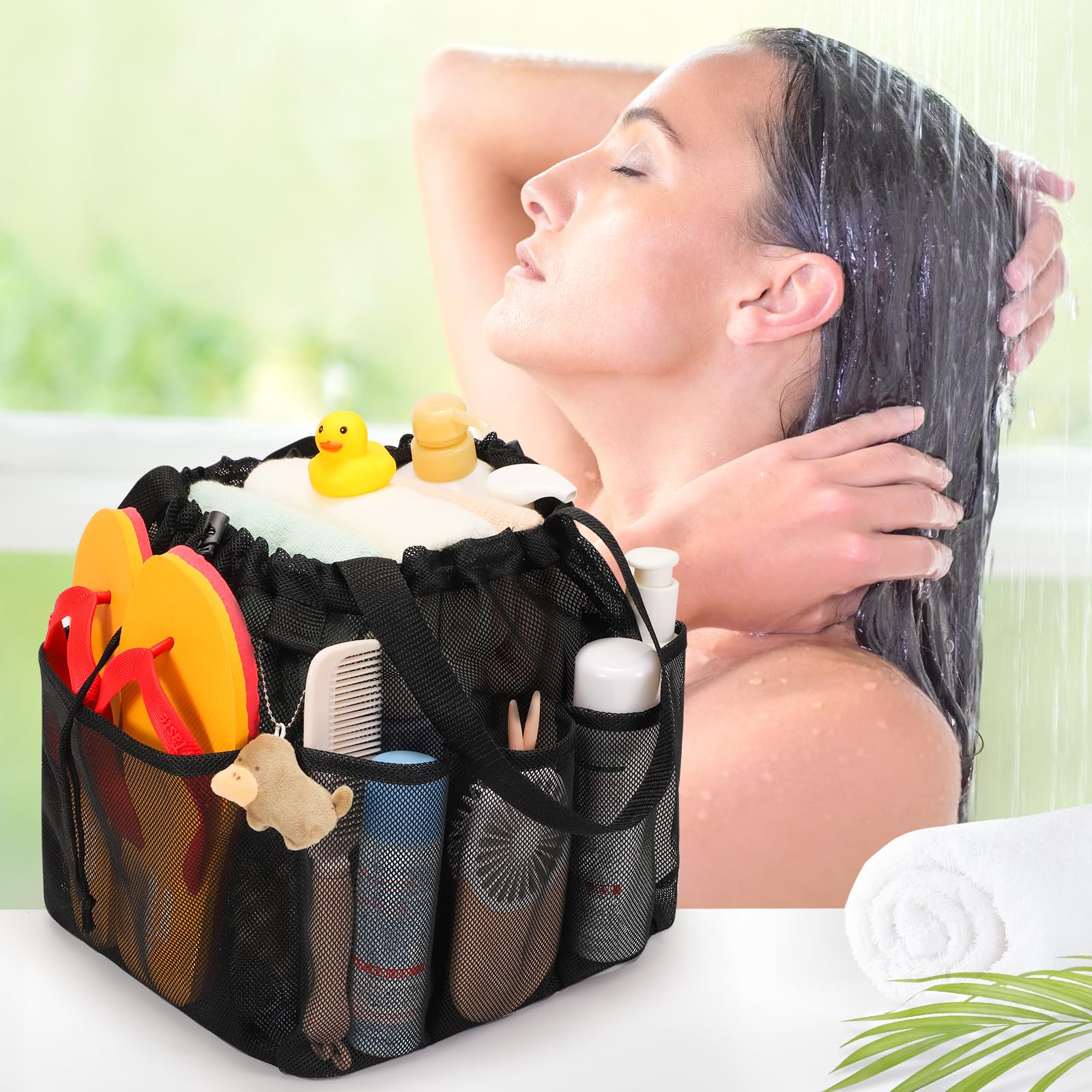 HASTHIP Mesh Shower Caddy for College Dorm and Gym Use with 8 Pockets Quick Dry Nylon | Hanging Toiletry Bag for Travel