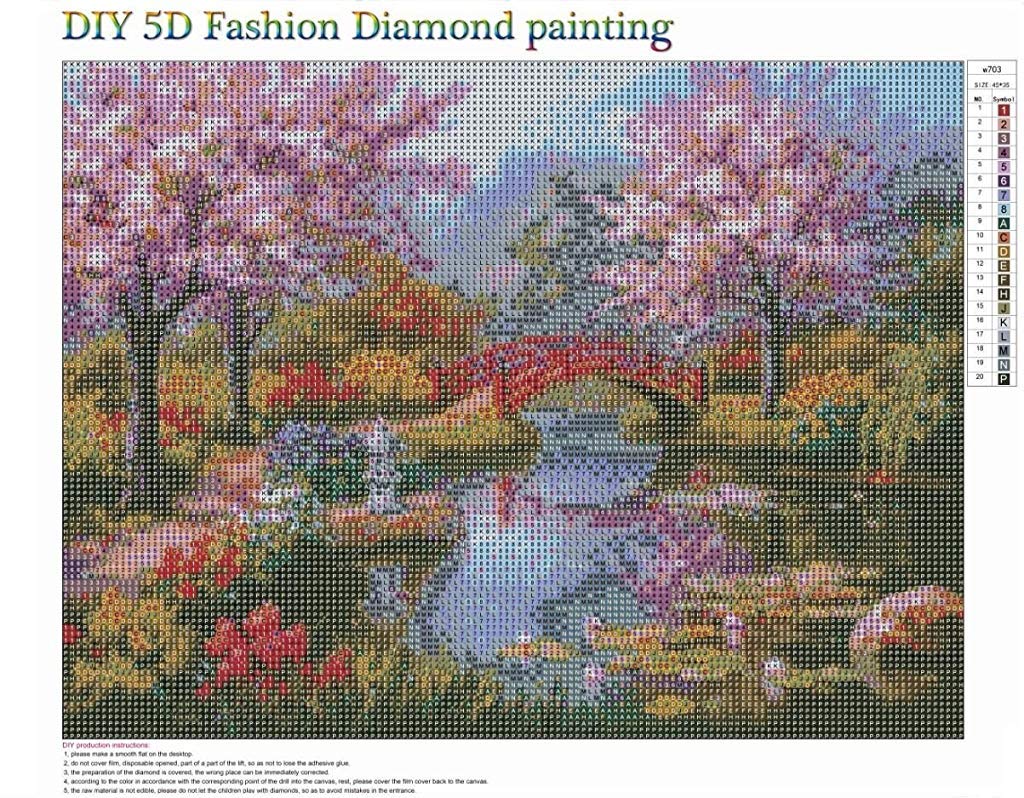 HASTHIP® DIY 5D Diamond Painting Kit, Full Drill Rhinestone Embroidery Cross Stitch Pictures Art Kit for Adults, Suitable for Home Wall Decor, Peach Blossom Bridge-11.8x15.8In