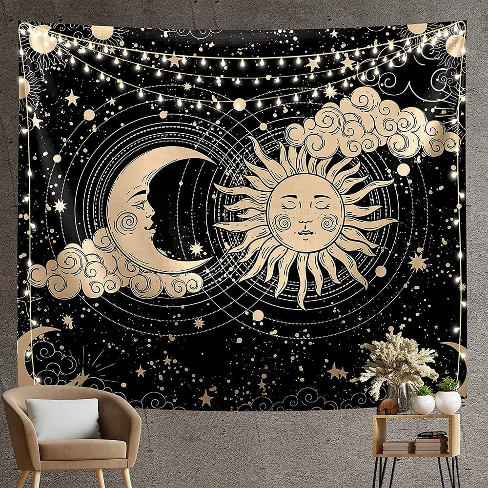 HASTHIP Sun and Moon Tapestry for Bedroom and Living Room Decor 51x59 in 2PCS Polyester Wall Art