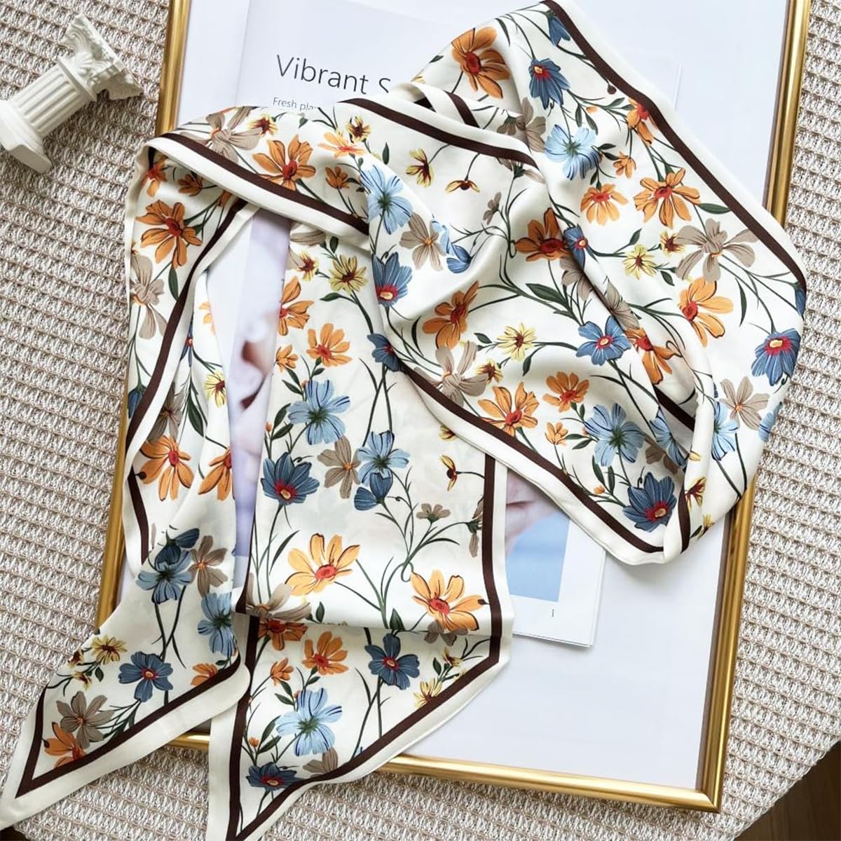 PALAY Women Silk Scarf for Suits and Blazers featuring 59 in Long Floral Design | 2 PCS