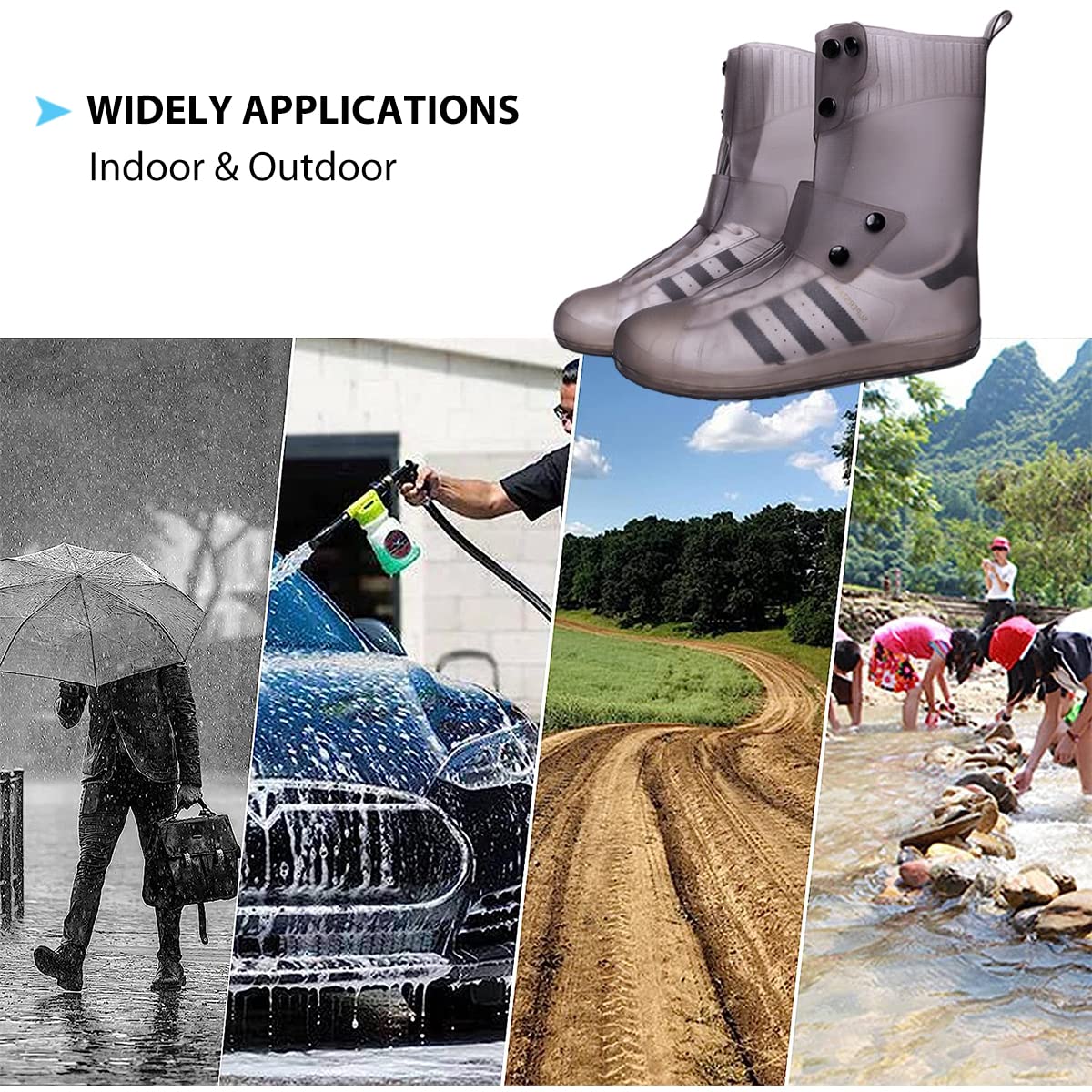 Zibuyu Shoes Cover for Rain featuring Double Row Button Closure and Grey Silicone Design