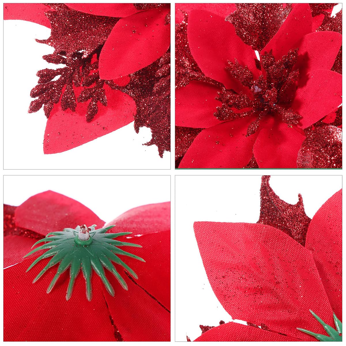 Venzina® 10 Pcs Christmas Tree Decorations Red Glitter Poinsettias Ornament Artificial Poinsettia Christmas Tree Decorations Artificial Christmas Flowers