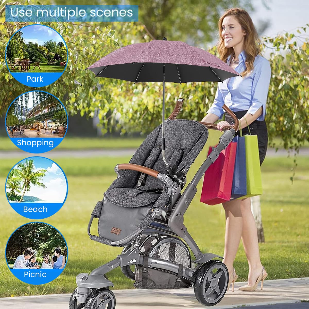 SNOWIE SOFT® Baby Stroller Shade Umbrella with Clamp UV50+ Sun Protection Umbrella for Stroller 360° Adjustable Baby Umbrella Stroller