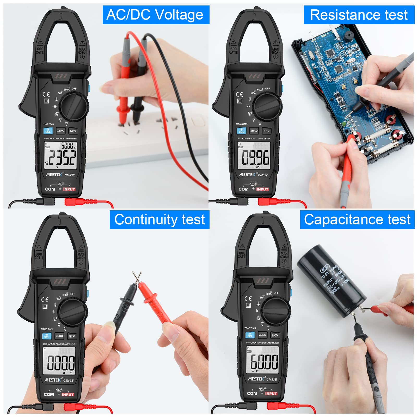 Verilux® Multimeter Digital Clamp Meter AC DC Digital Voltmeter Auto-ranging NCV Amp Ohm Volt Meter Measures AC Current, AC/DC Voltage, Capacitance, Resistance, Diodes, Continuity Frequency Electrican Tools