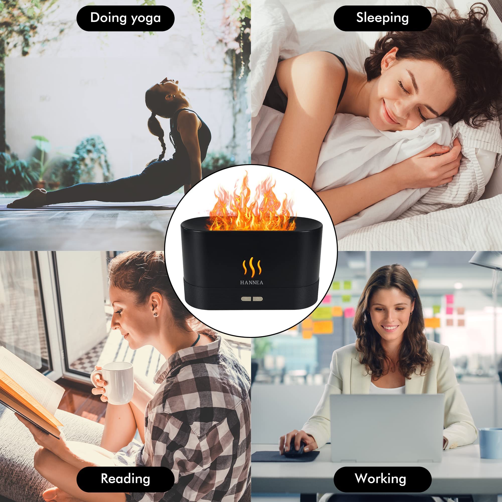 LED Oil Diffuser for Bedroom with Ultrasonic Mist and 180ml Auto Shut Off | Black Aroma Humidifier