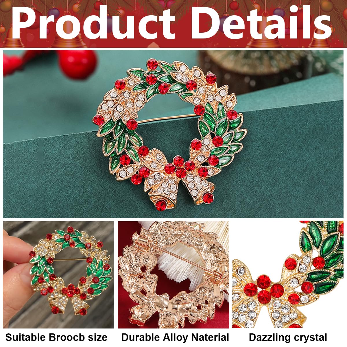 Venzina Christmas Brooch for Festive Outfits featuring Inlaid Rhinestones and Alloy Design | Ideal Holiday Gift