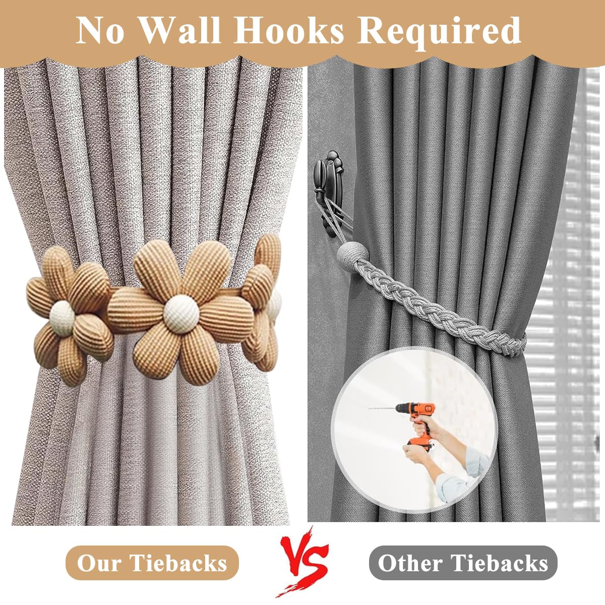 HASTHIP Curtain Tie Backs for Home Decor featuring Button Design and Cotton Fabric | 2 Pack