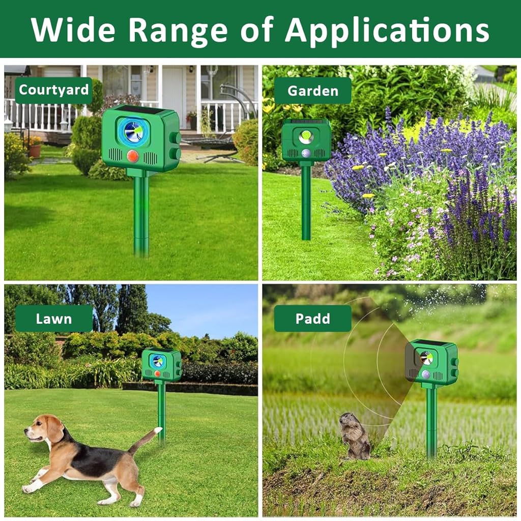 ORTIZA Outdoor Ultrasonic Animal Repeller - Solar Animal Repellent Devices - IP54 Waterproof Ultrasonic Repellent Device with Motion Sensor - Ultrasonic Animal Repellent for Dog, Rodent, Cat, Bird