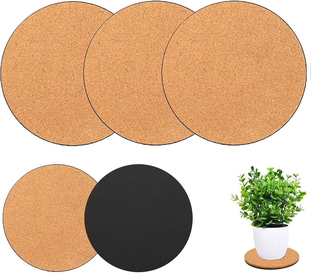 HASTHIP® 8'' Round Planter Base Drip Tray Anti-Slip Pads Plant Coasters Absorbent Cork Drip Tray Coaster for Small Indoor Planters