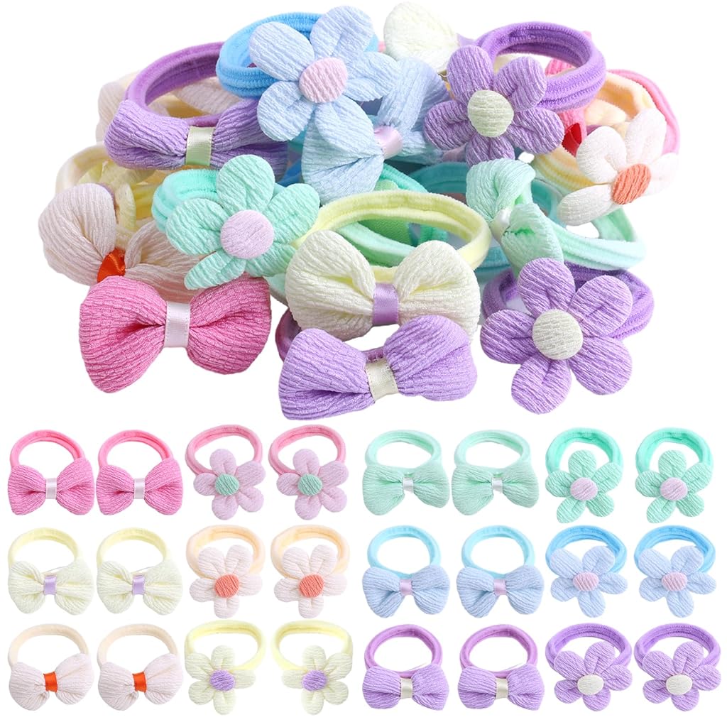 PATPAT® 24Pcs Mini Bow Hair Bands for Girls Mixed Color Charming Little Flower Bow Hair Bands Floral Scrunchies Elastic Hair Bands Headwear Hair Accessories.