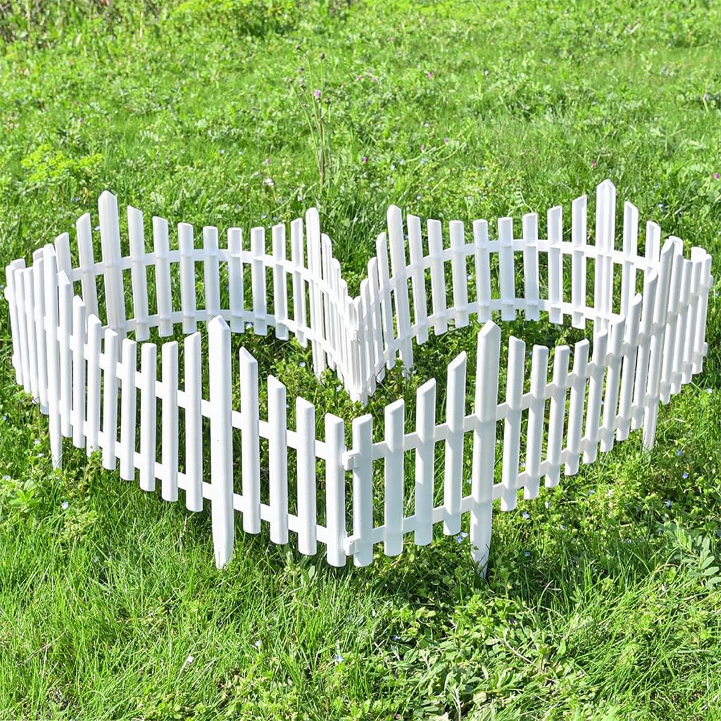 HASTHIP Outdoor Garden Fence for Pathway and Lawn with Insert Design 8PCS White PVC | Decorative Border Edging