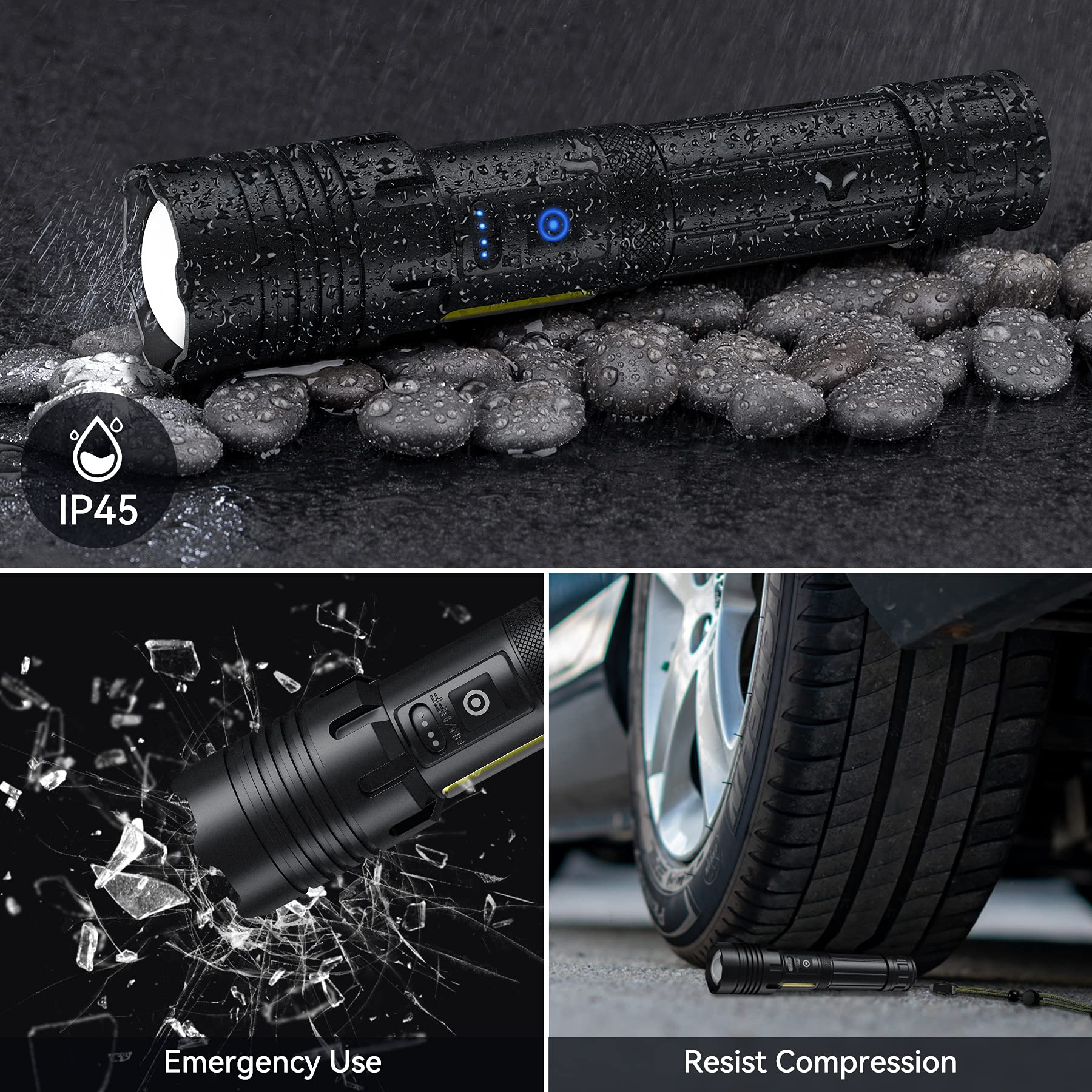 ELEPHANTBOAT  3000 Lumens Rechargeable Flashlight, Long Distance Torch, Super Bright XHP70 Powerful Led Tactical Flashlight, Brightest High Powered Flash Light, Emergency Handheld Flashlight