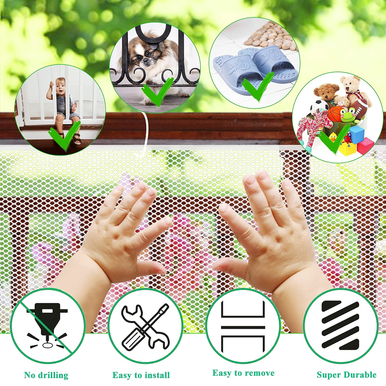 SNOWIE SOFT Baby Safety Net for Balcony and Stairs with 25 Ropes & 15 Buckles | 300×78 cm White
