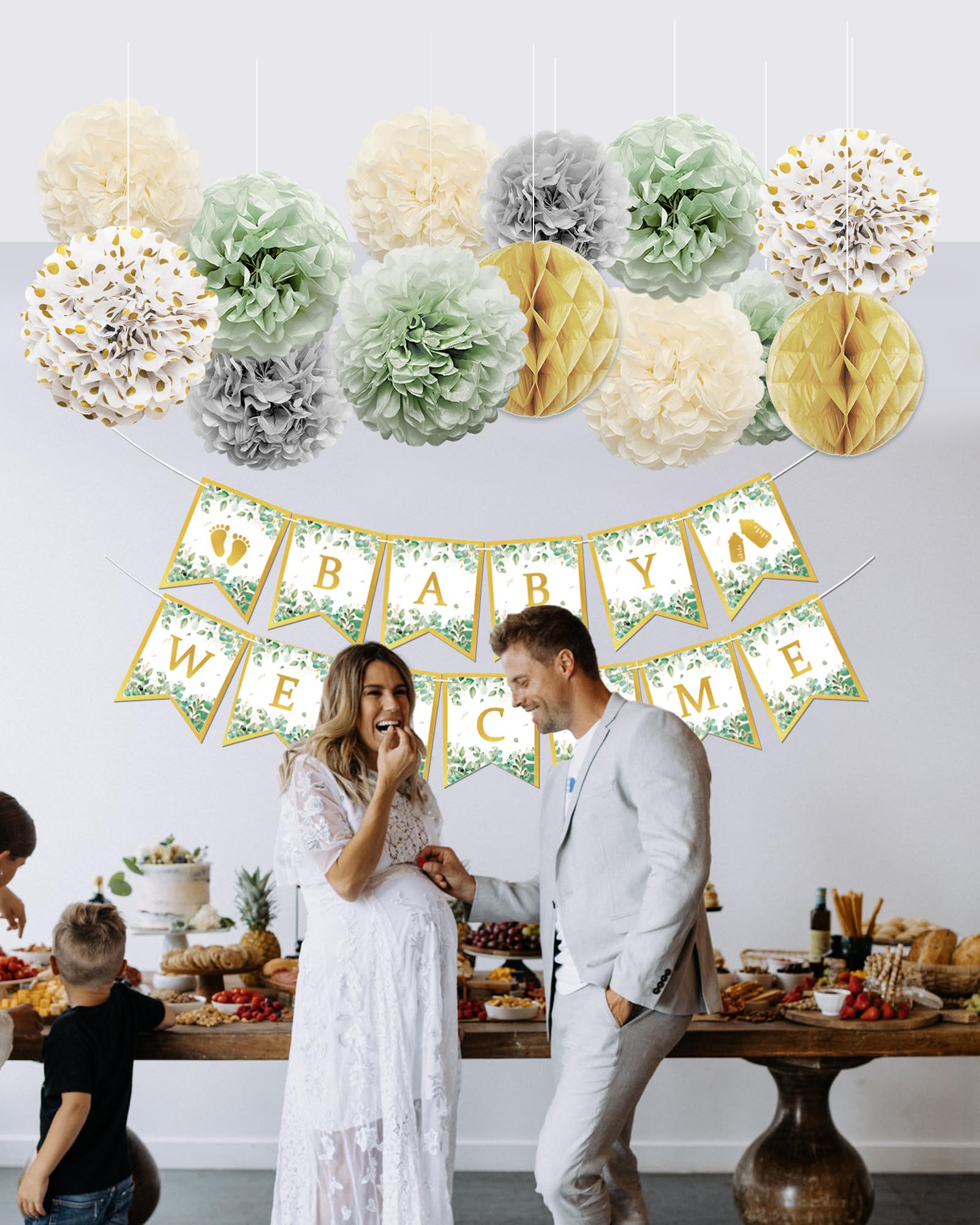 ZIBUYU Baby Welcome Banner for Baby Shower and Home Decoration | Golden Letter Flag