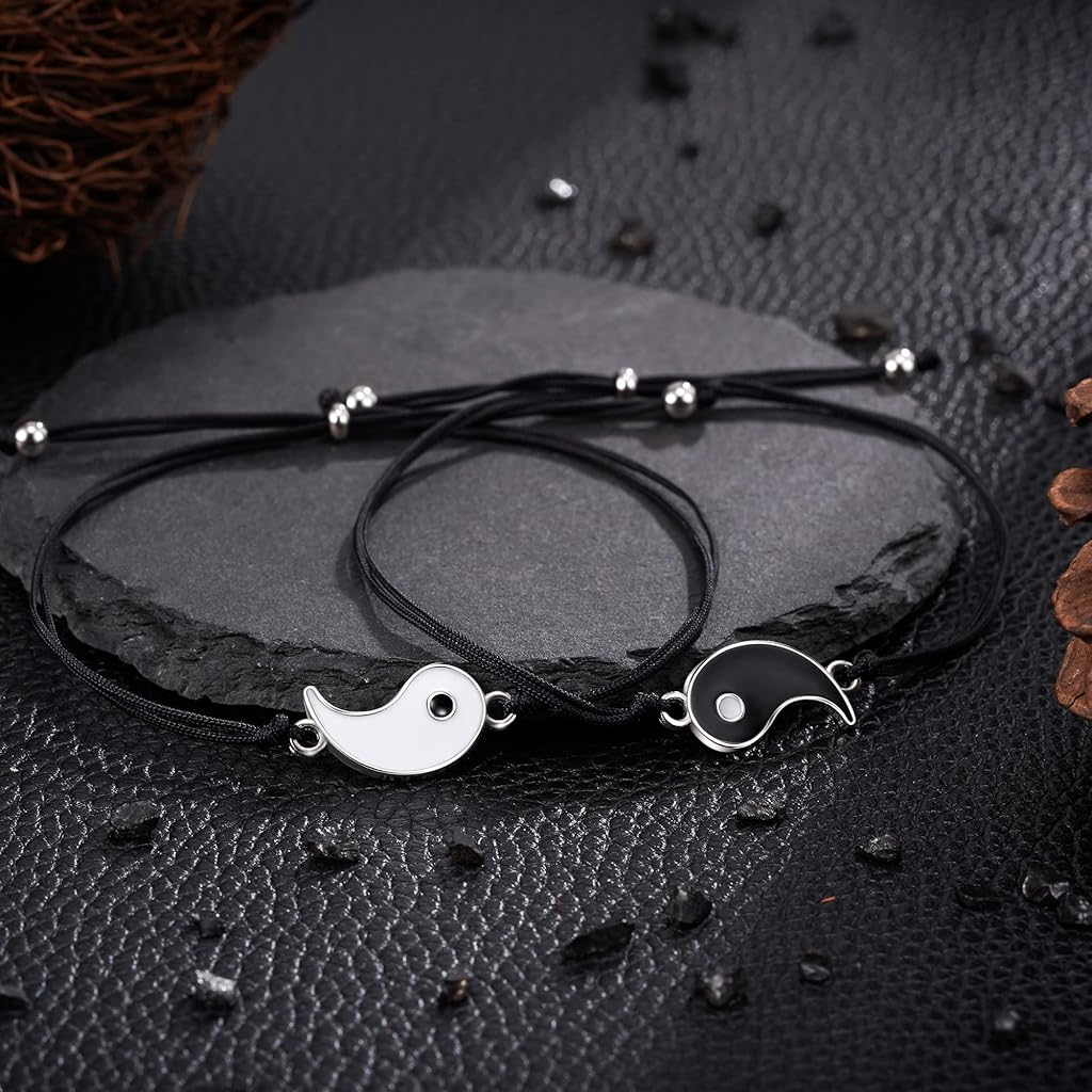 ZIBUYU® Friendship Band Couples Bracelets for Lovers Friends Girls and Boys Yin Yang Taiji Bracelets Beautiful Bracelets for Girlfriend and Boyfriend Friendship Bracelet for Women and Men 2 Pcs X 3