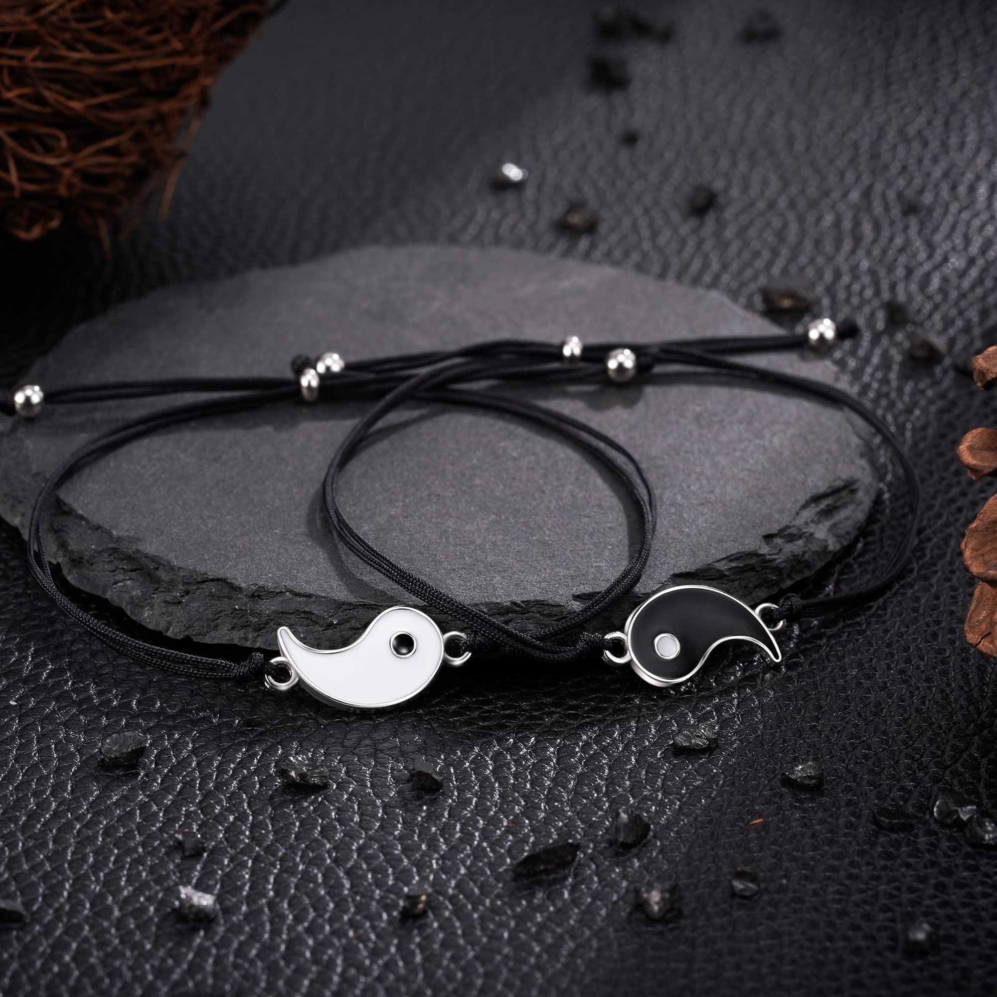 ZIBUYU Couple Bracelets for Lovers featuring Yin Yang Design with Adjustable 04–09 in Fit | Black and White Alloy Gift Set
