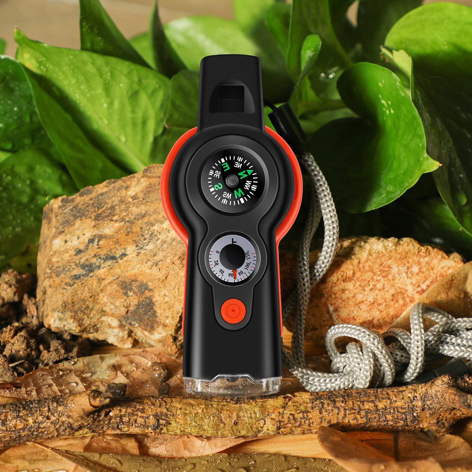 ZIBUYU 7-in-1 Emergency Survival Whistle, Outdoor Whistle with LED, Compass and Thermometer, Ideal for Camping, Hiking, Climbing, Hunting, Fishing, Rescuing, Scout Training