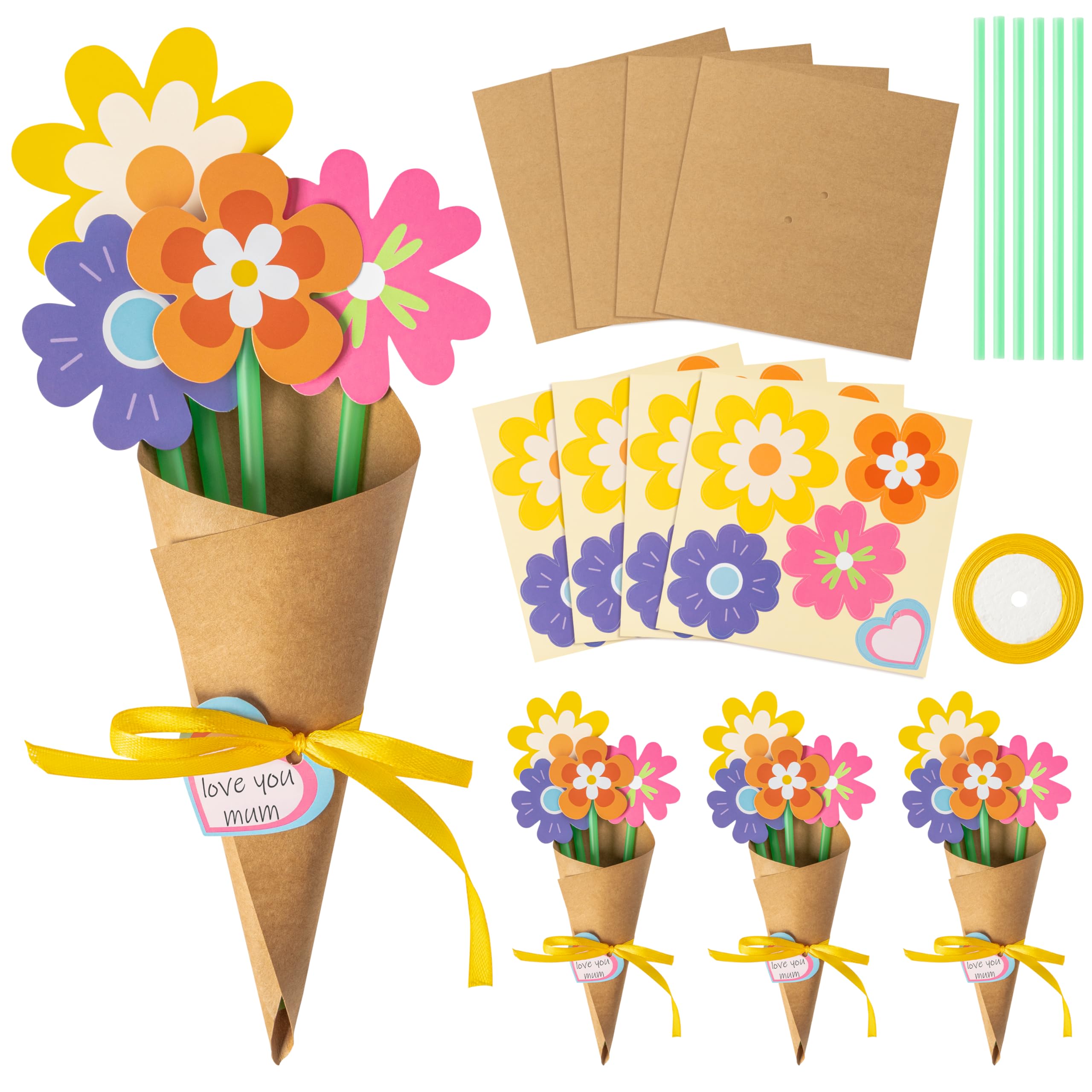 PATPAT® DIY Paper Art Flower Bouquet Material Kit 24Pcs Color Paper Flower Bouquet Handmade DIY Material Kit Kindergarten Handmade Crafting Education DIY Craft Paper Kit Art Crafting Supplies