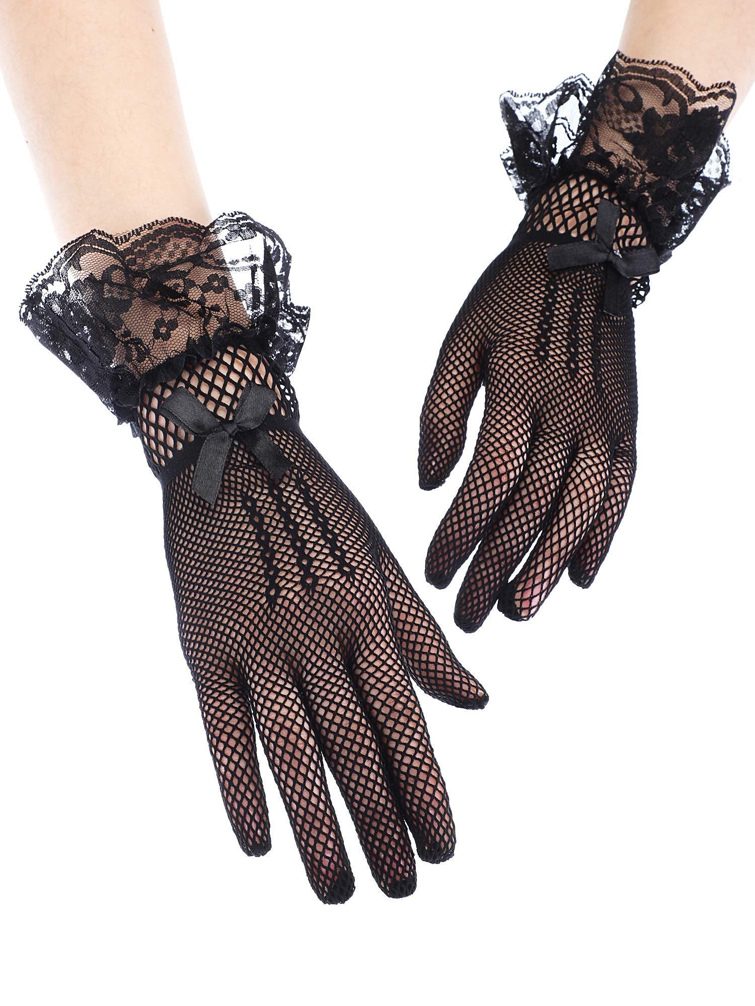 PALAY Lace Gloves for Weddings and Summer Parties with Floral Pattern | Elegant Black Short Design