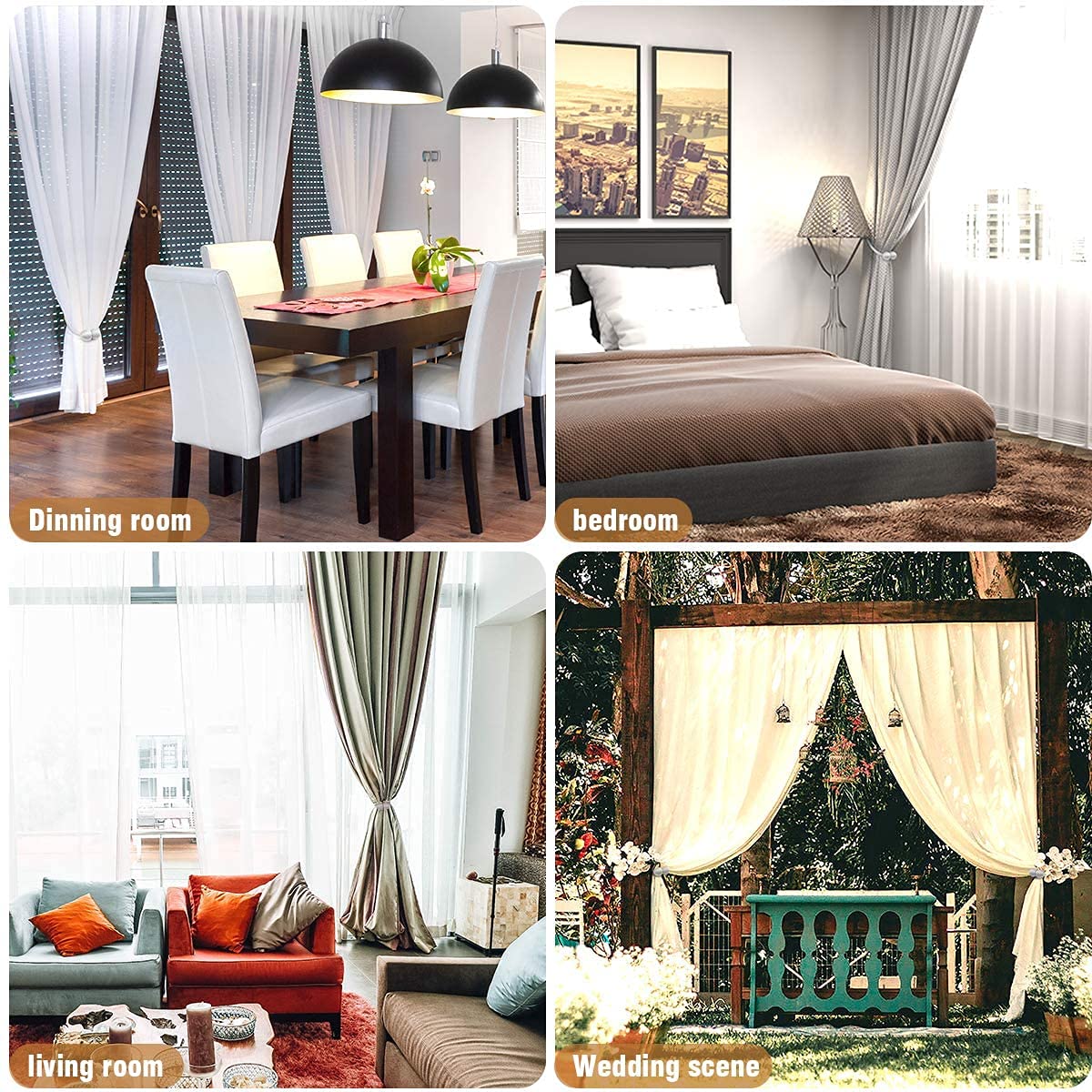 HASTHIP Curtain Tiebacks for Living Room and Bedroom with Strong Magnetic Closure | 16 in Rope 3 pcs Gold Polyester