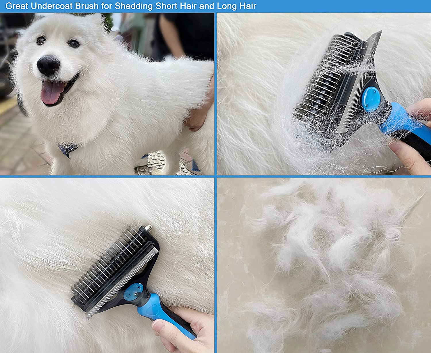 Qpets  Dog Brush Dogs Comb 2 in 1 Deshedding Tool& Dematting Undercoat Rake for Mats& Tangles Removing, Dog Grooming Kit, Pet Brush,Great for Short to Long Hair Small Large Breeds