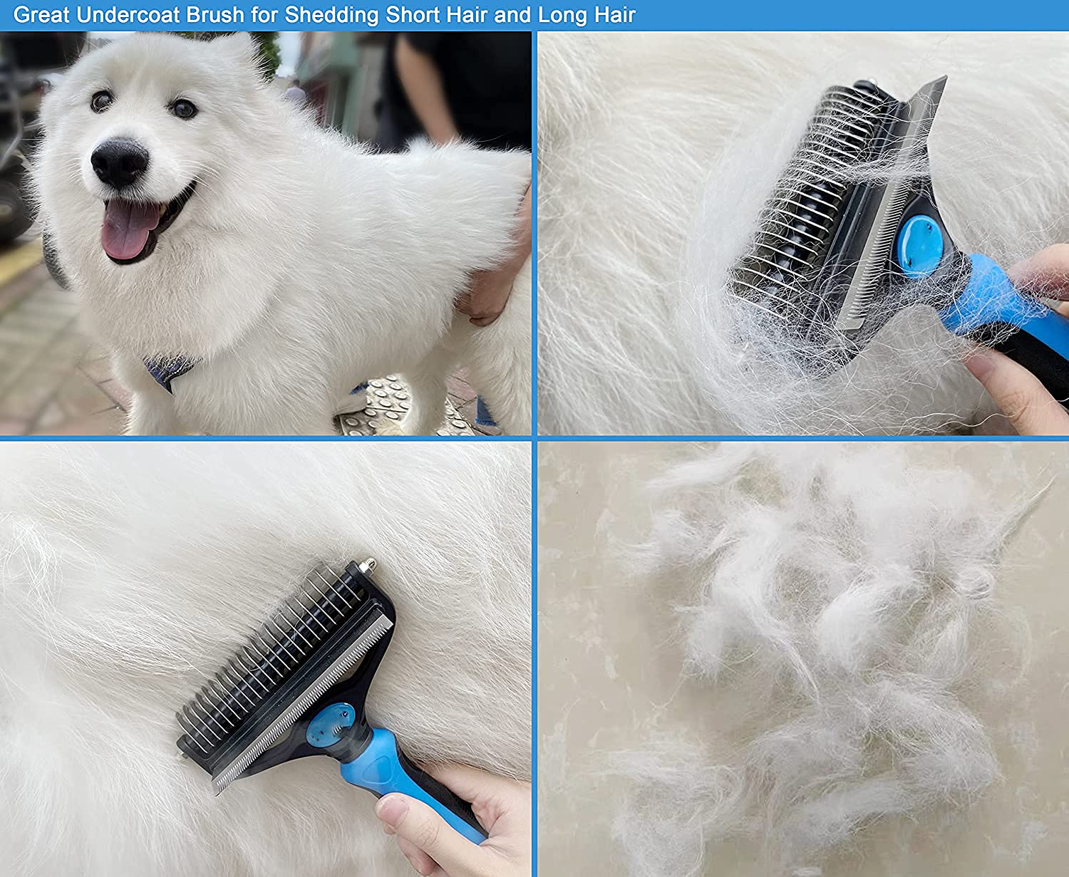 Qpets Dog Brush for Deshedding and Dematting with Dual Sided 22 and 90 Teeth | Ergonomic Grip
