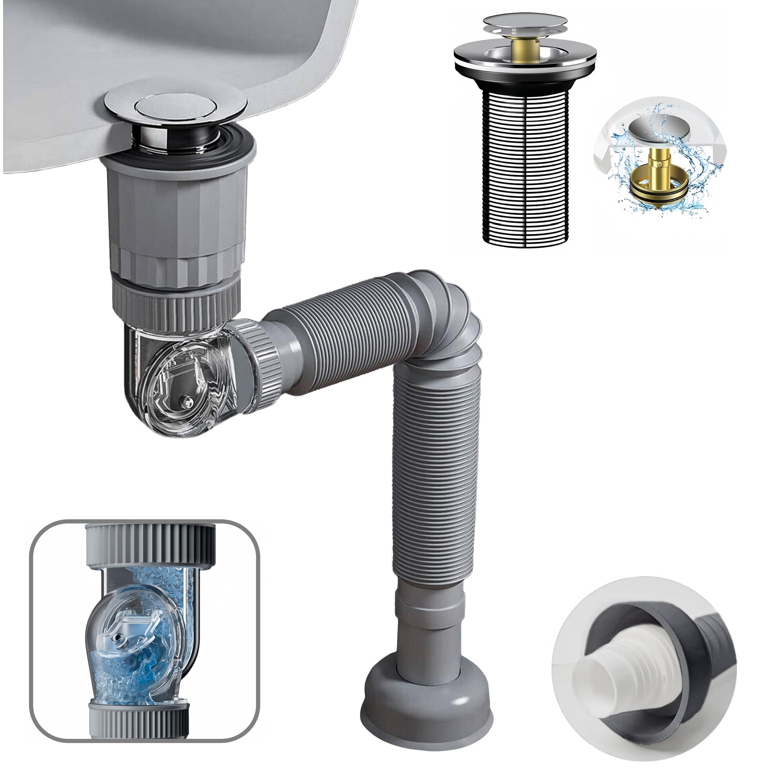 HASTHIP® Bathroom Sink Drain Pipe Kit, 3-in-1 Plumbing