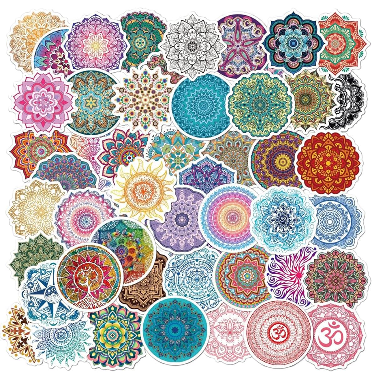 HASTHIP® 50Pcs Mandala Art Stickers - Waterproof Vinyl Mandala Art Flower Stickers for Laptop Luggage Skateboard Computer Phone Bumper Scrapbook