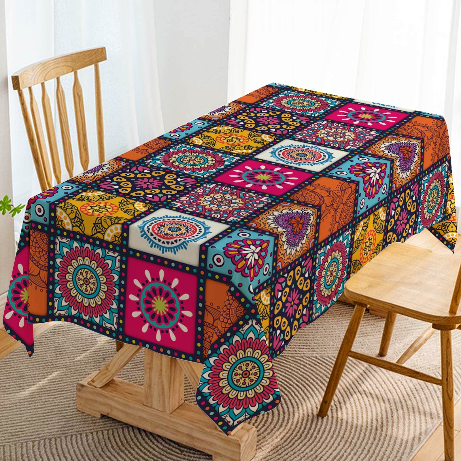 HASTHIP® Mandala Bohemia Tablecloth, Rectangle Colorful Table Cloth for Indian Holiday, Party Decoration Hippy Boho Home Kitchen Decor-Patterned,Diwali Festival Tablecloth