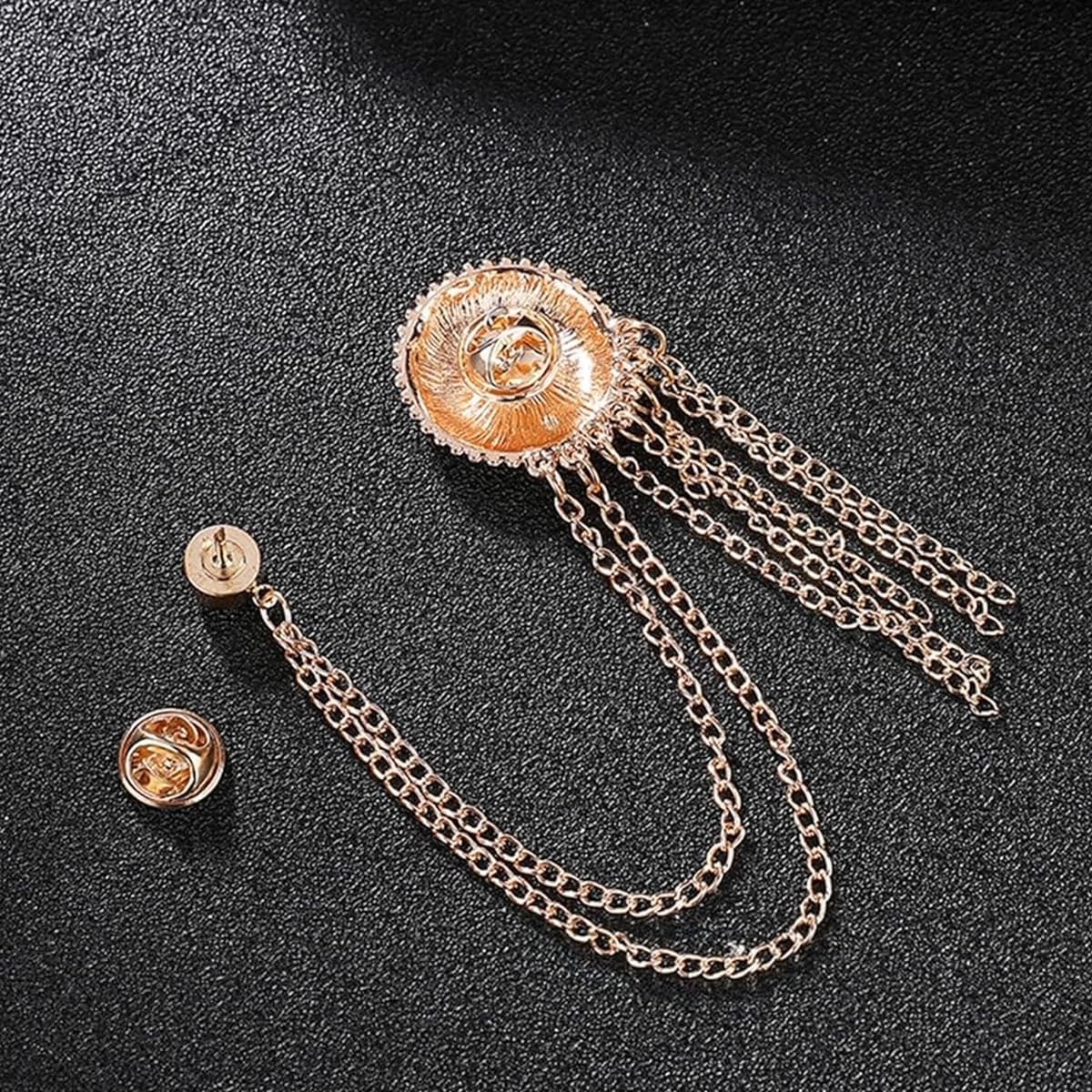 Venzina® Chain Brooch for Men, Luxury Lapel Pin for Men Suit, Honorary Gold Coin Detailing Tassel Brooch Man Shirt Studs Accessories