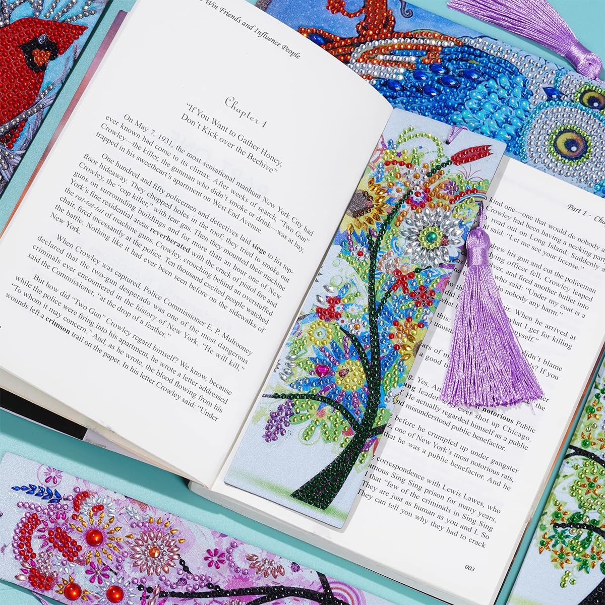 OFIFO DIY Bookmarks for Craft Making with Tassel featuring PU Leather Backing 8.3x2.4 in | Flower Diamond Art Kit for Beginners and Adults