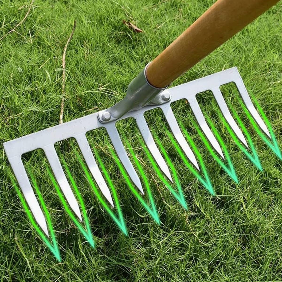 HASTHIP Garden Rake Head for Lawn and Soil Work with 9 Teeth and 37cm Rust‑Resistant Steel
