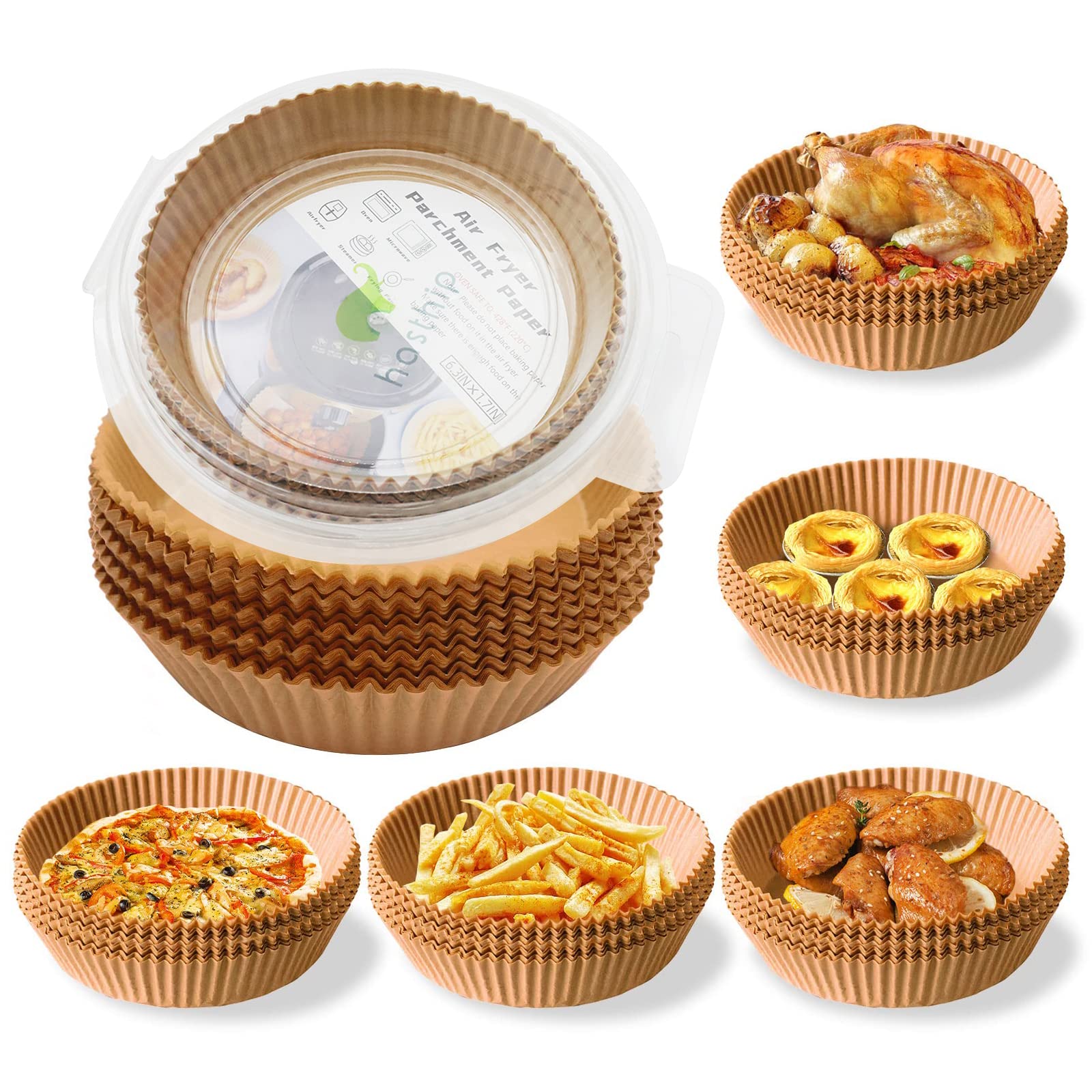 HASTHIP Air Fryer Disposable Paper Liner 50 Pcs for Baking and Roasting | Non Stick White 6.3 in