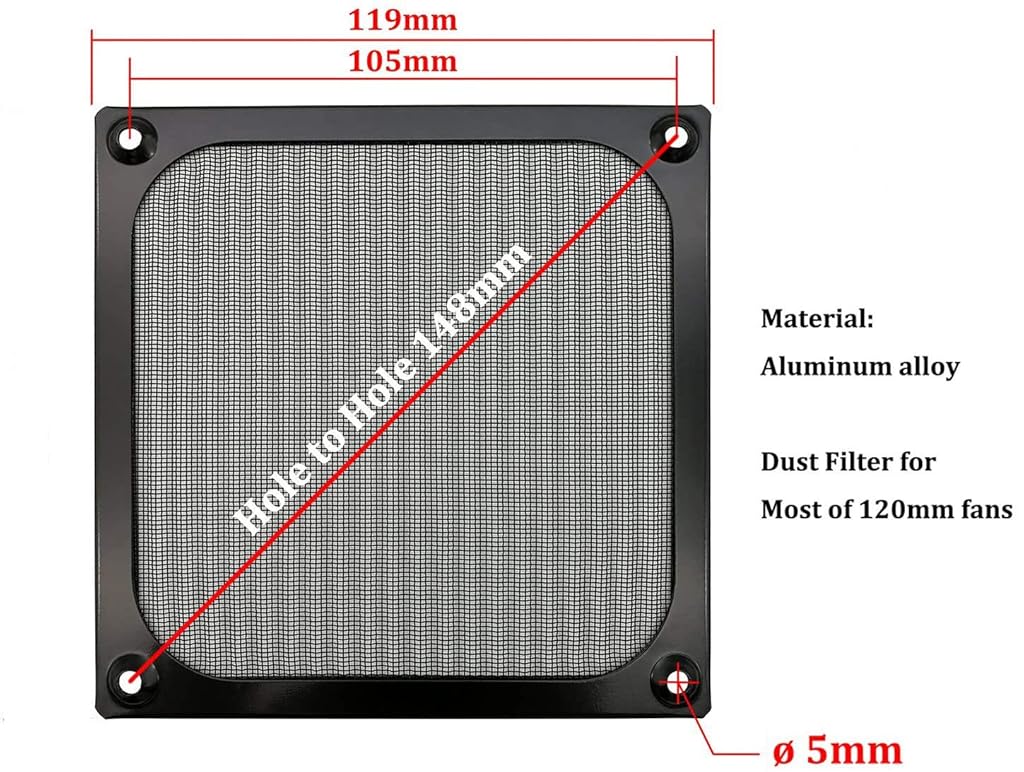 HASTHIP® 2 Pcs 120mm Aluminum Alloy & Stainless Mesh Fan Filter Dust Guard, Black, Anti-Rust, Easy to Clean, Wave-Folded Design, High Airflow, Noise Reduction for PC Case & Speaker Grille