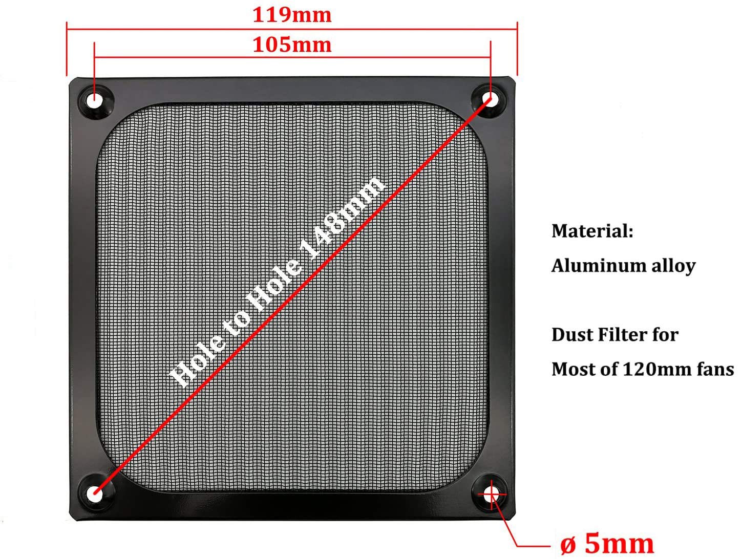 HASTHIP  120mm Aluminum Alloy Stainless Mesh Fan Filter Dust Guard (Black)