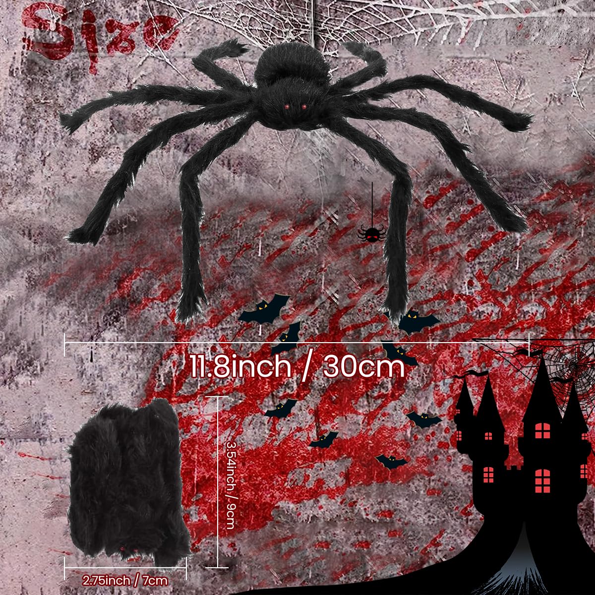 PATPAT Halloween Spider Decoration for Party and Yard with Hairy Legs and Red Eyes 35 cm