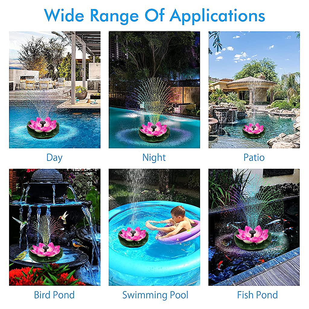 ELEPHANTBOAT Lotus Fountain Solar Water Pump for Garden Ponds and Bird Baths 7V 2.5W | Featuring 7 Spray Nozzles and DC Brushless Motor