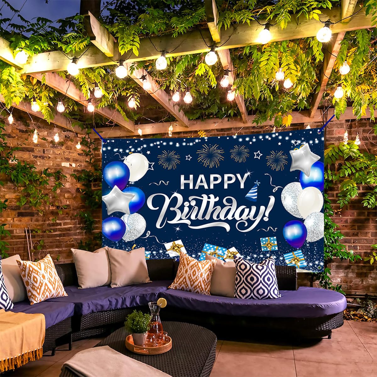 HASTHIP Happy Birthday Decorations Banner for Party Photos with HD Print | 70.8 x 45.2 in Blue Polyester Backdrop