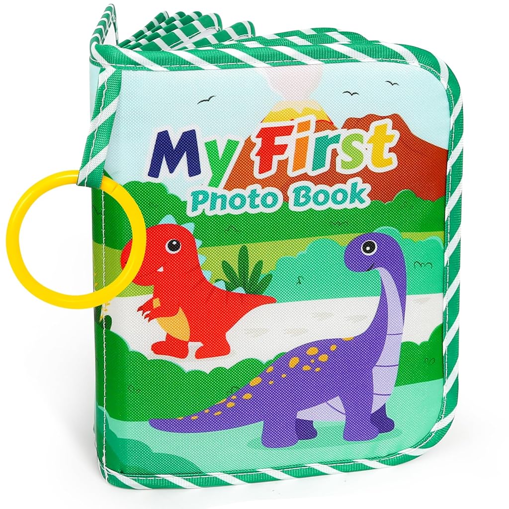 SNOWIE SOFT® Baby Photo Album Baby Memory Book for 5/6'' Photoes Cartoon Dinosaur Photo Album Book with Open Ring Sensory Stimulation Educational Photo Book Interactive Baby Memory Book