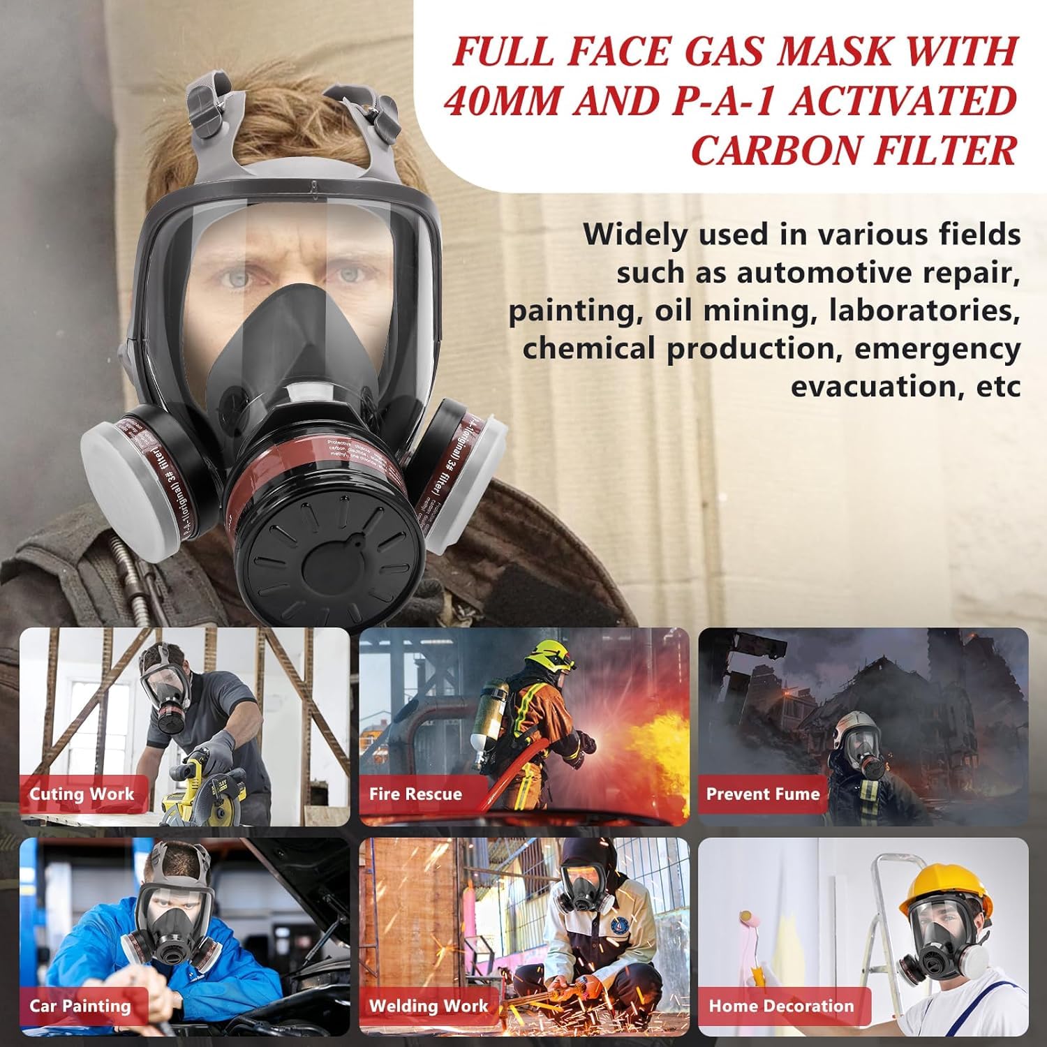 Gas Mask with 10 Replacement Filters for Painting & Construction ...