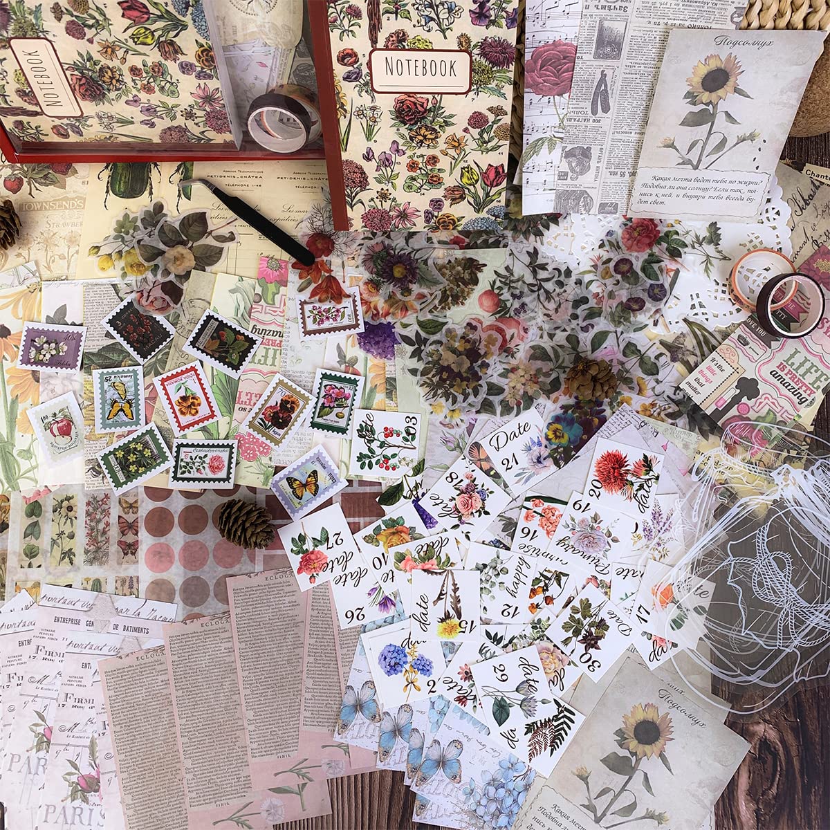 HASTHIP Journal Supplies Kit for Scrapbooking with 270 pcs Vintage Stickers and A6 Notebook | Gift for Women and DIY Crafts