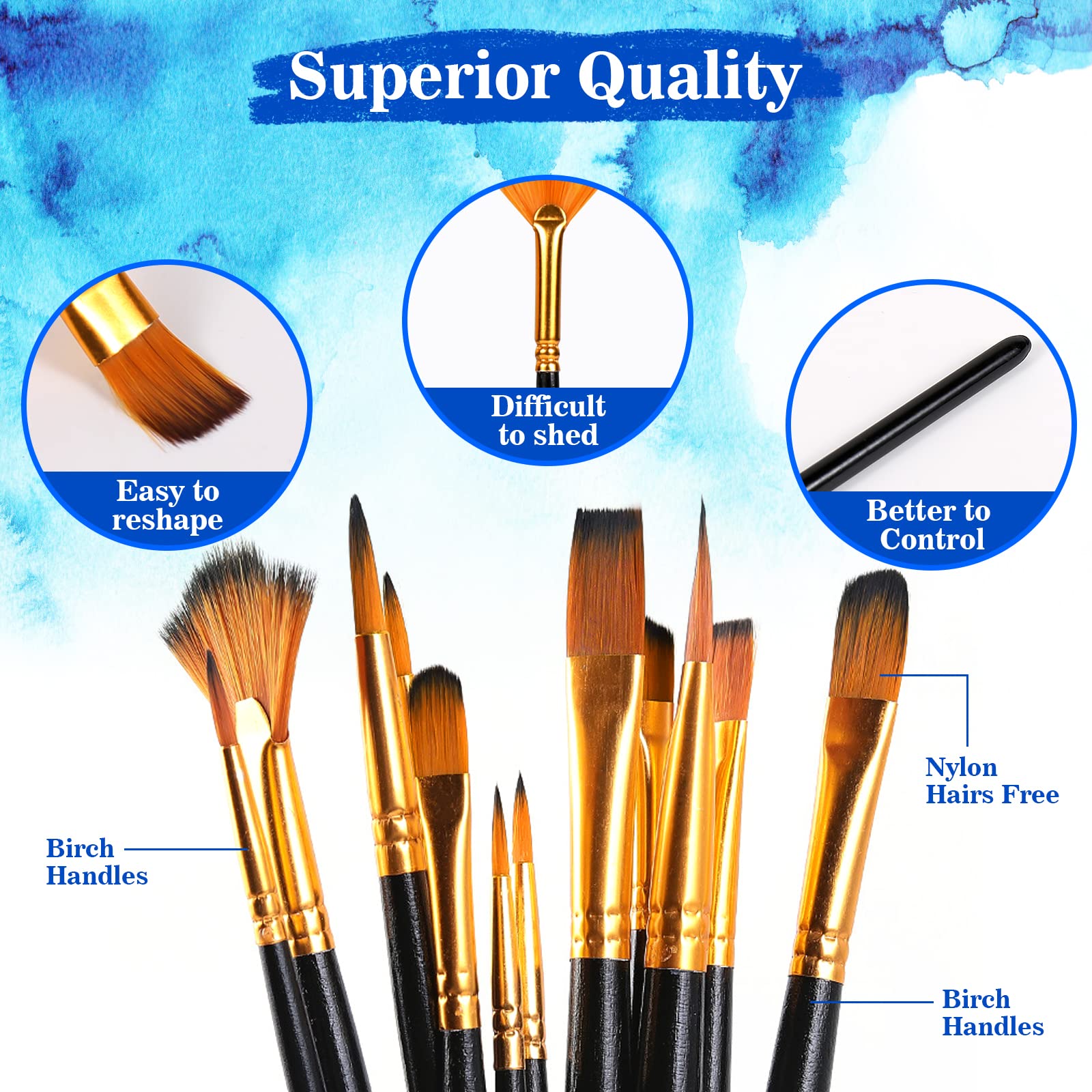 ZIBUYU Painting Brushes Set Kit Artists Paint Brushes for Acrylic Watercolor Oil Painting Brushes Soft Nylon Hairs-Free Professional Paint Brushes with Case, Palette & Sponge - 17 Pieces