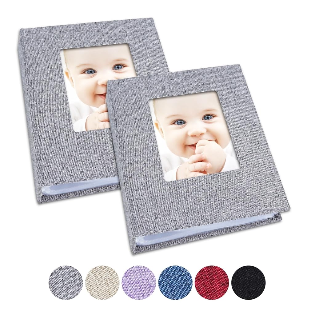 HASTHIP® Small Photo Album 4x6 Photos, Linen Cover Mini Photo Book, 36-Page Holds 72 Pictures, Artwork or Postcards Storage for Baby-Grey