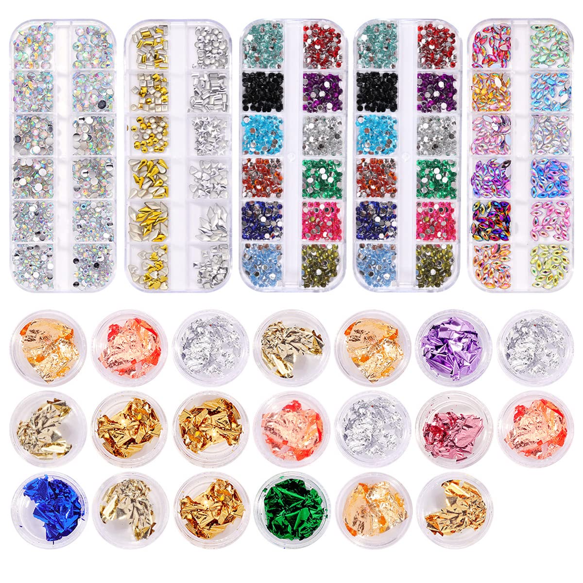 MAYCREATE® Rhinestones For Nail Art Craft Colorful Foil Decoration Rhinestones Geometry Shape Flatback Round Bead for DIY Manicure Craft Decoration Nail Art Salon