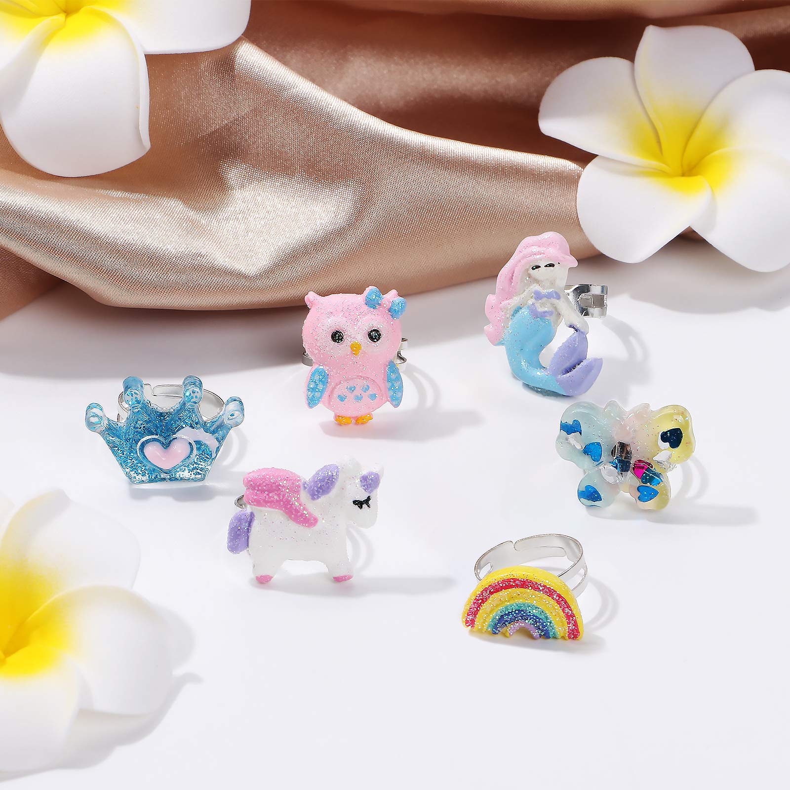 Venzina Unicorn Bracelet Set for Girls with 18 Pcs Beads Rings and Hair Ties | Adjustable Colorful Jewellery