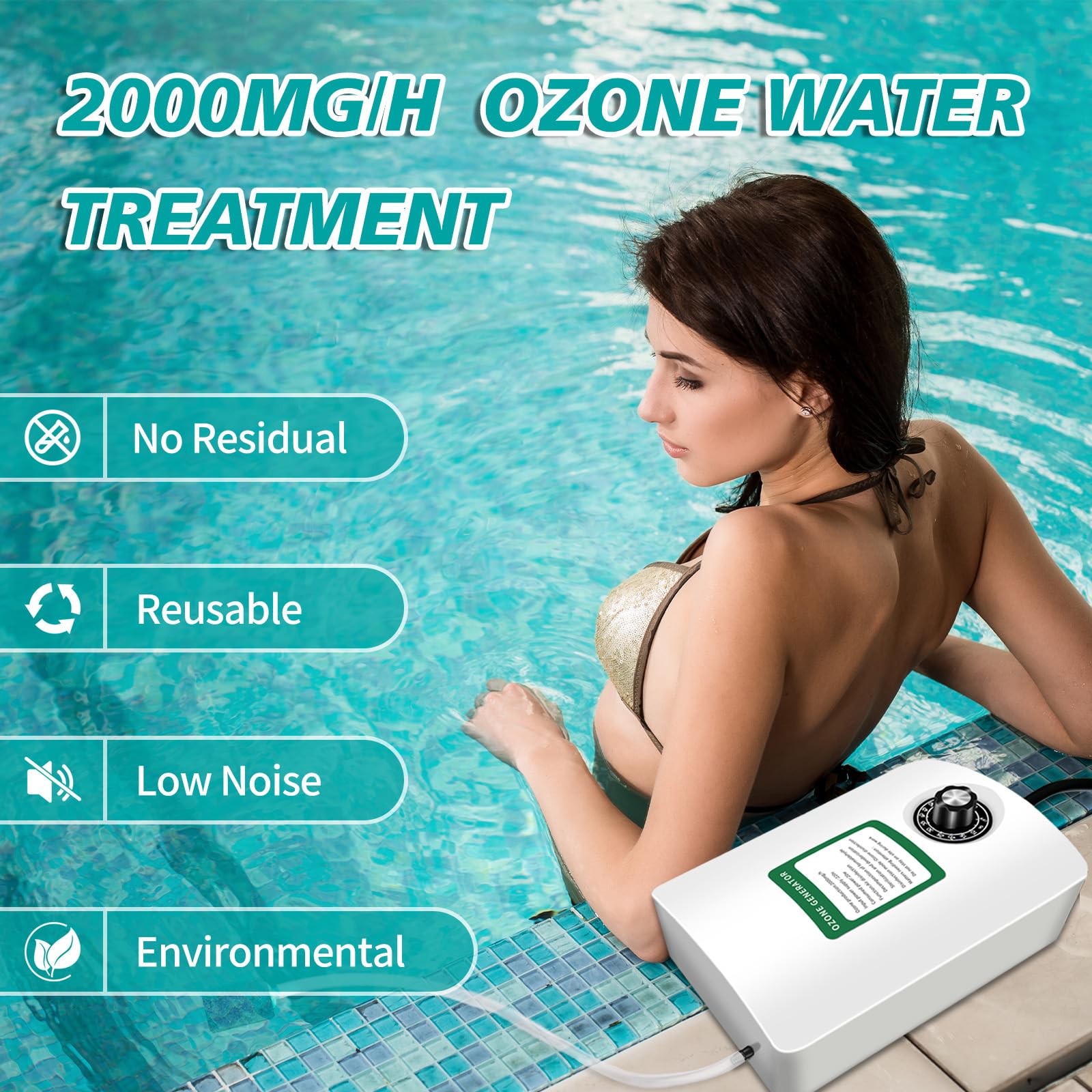 HASTHIP Ozone Generator for Water Purification with Tube and Air Stone 2000mg/h | Eliminates Odors and Bacteria