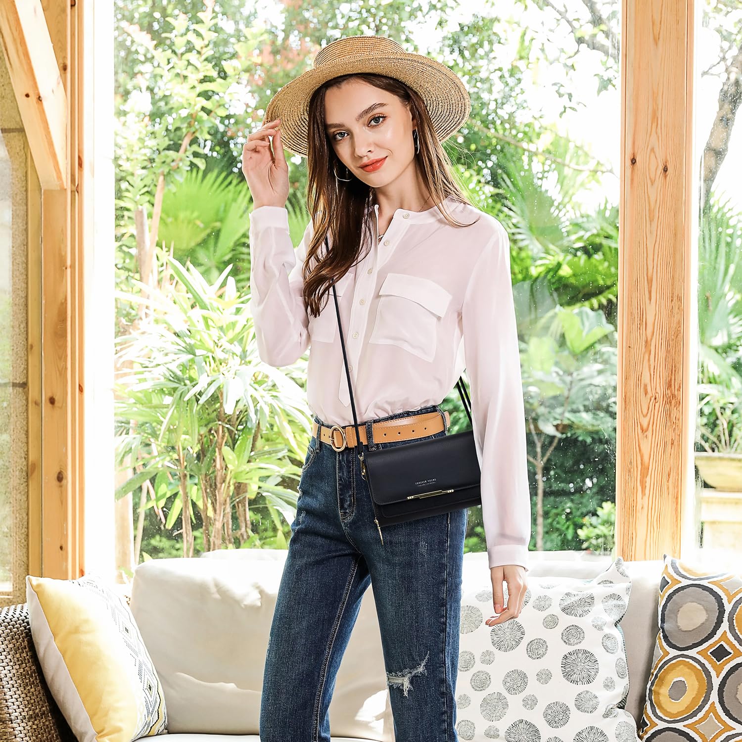 PALAY Crossbody Bag for Women featuring Double Layer Zipper 7.6×4.8×2 in Black PU | Adjustable Strap Purse