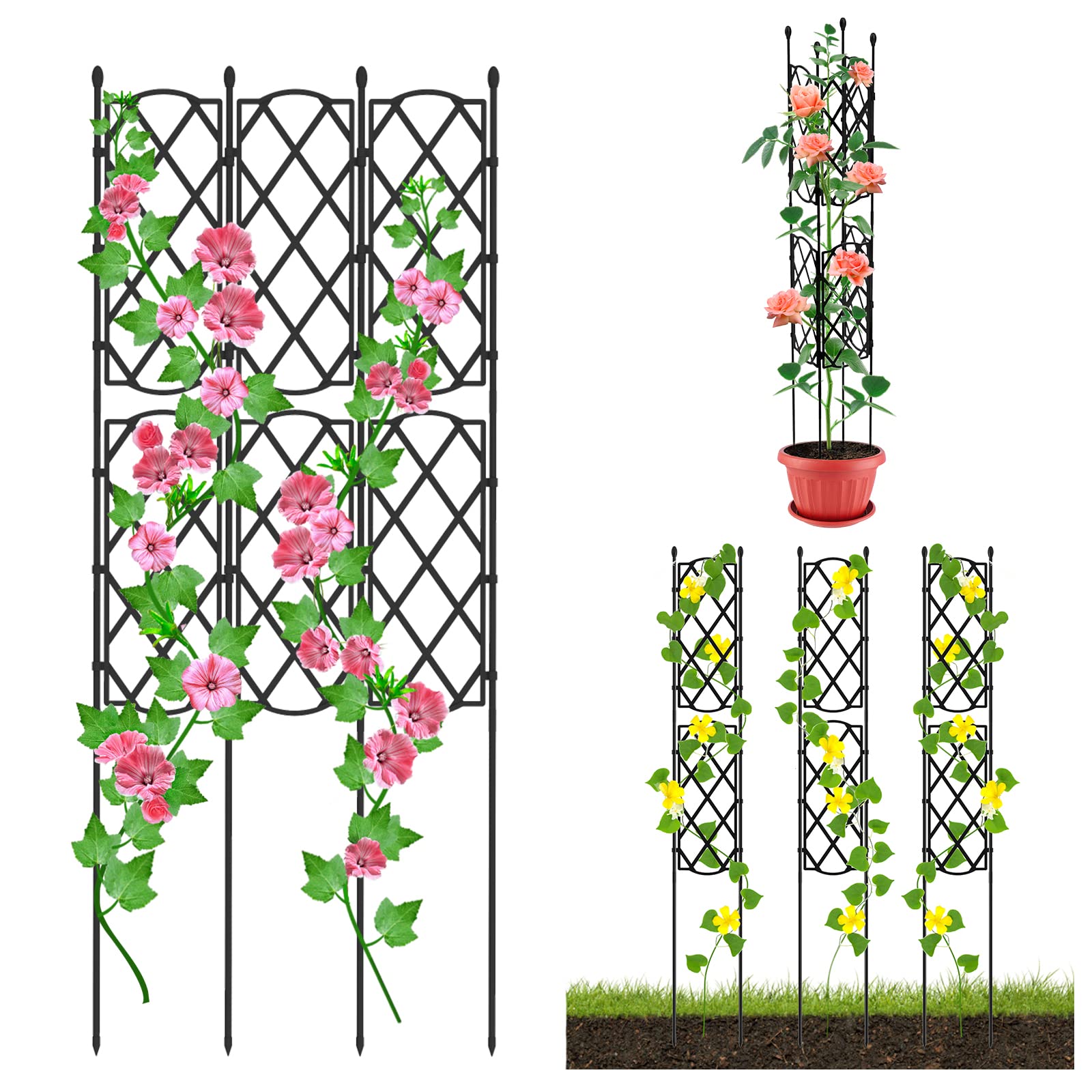 HASTHIP Garden Trellis for Climbing Plants with Interlocking 6pcs Design 46.5x90cm | PE & PP Resin Support for Vines and Roses
