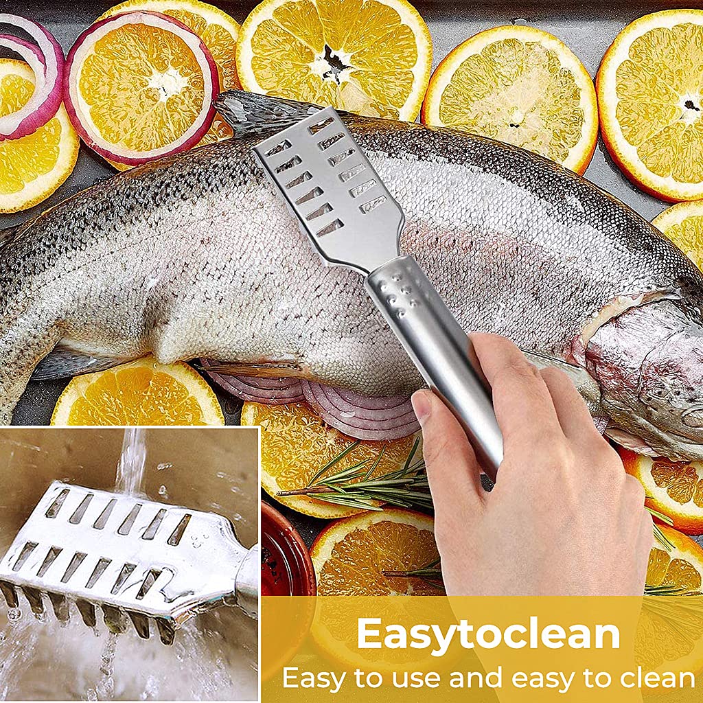 2PCS Fish Scale Shaver for Fast Fish Skin Cleaning with Serrated Blade and Case Lid | Stainless Steel